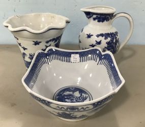 Three Chinese Blue and White Modern Pottery