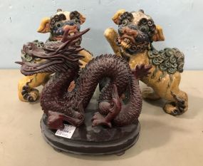 Oriental Decor Foo Dog Statues and Resin Dragon