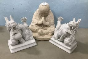 White Porcelain Dragons and Buddha Statue