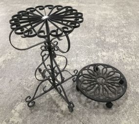 Wrought Iron Pedestal Plant Stand and Planters Cart