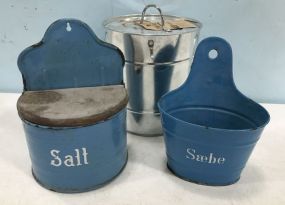 Modern Metal Ice Bucket, Saebe Container, and Salt Container