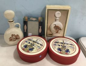 Collectible Decanters, Fish Photo Frame, and Camembert Cheese Plate Collection