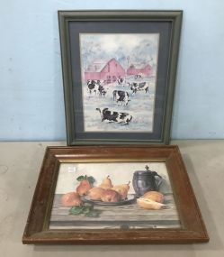 Vintage Still Life Print and Print of Dairy Cows