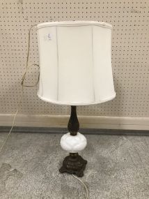 Milk Glass and Brass Table Lamp