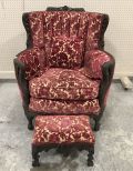 Antique Ornate Carved Arm Chair and Ottoman