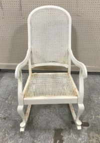 White Painted Cane Rocking Chair