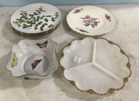 Lucile Parker Collectible Plates, Milk Glass Gold Rim Dish, and Butterfly Candy Dish