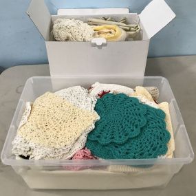 Box of Table Linens and Dollies