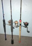 Three Spin Cast Reels and Rods