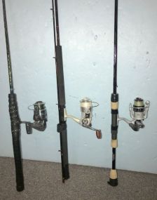 Three Spin Cast Reels and Rods