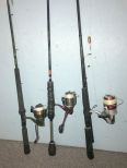 Three Spin Cast Reels and Rods