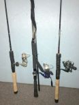 Three Spin Cast Reels and Rods