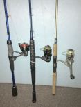 Three Spin Cast Reels and Rods