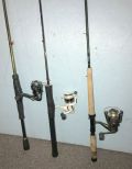 Three Spin Cast Reels and Rods