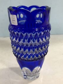 Blue Cut to Clear Crystal Vase