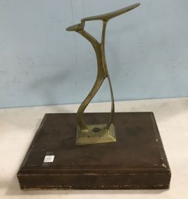 Vintage Brass Shoe Shine Stand with Wood Base