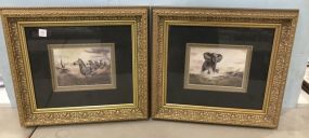 Two Gold Gilt Framed Elephant and Zebra Prints