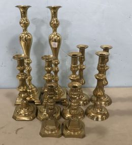 Group of Colonial Style Brass Candle Sticks