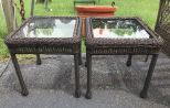 Two Rattan Woven Patio Side Tables