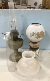 Hand Painted Small GWTW Boudoir Lamp, Kerosene Lamp, and Shades