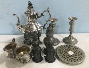 Assorted Group of Silver Plate and Pewter Items