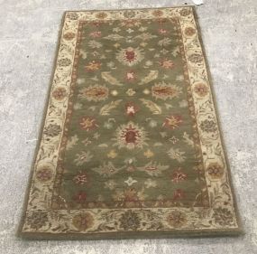 2' x 6' Olive and Cream Thicker Wool Area Rug