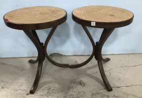 Pair of Cane Top Pedestal Tables