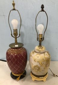 Red Lattice Ceramic Lamp and Yellow Asian Style Jar Lamp