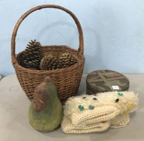 Woven Basket, Tin from Means of St. Louis, Leather Pear
