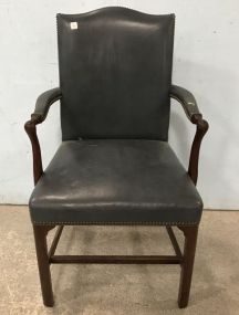 Blue Leather Nailhead Martha Washington Arm Chair