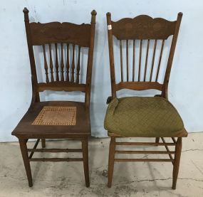 Two Pressed Back Oak Side Chairs