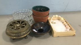 Pottery Pots, White Hall Bowls, India Brass Incense  Vase, Glazed Boren Vase