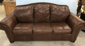 Large Brown Vinyl Leather Sofa