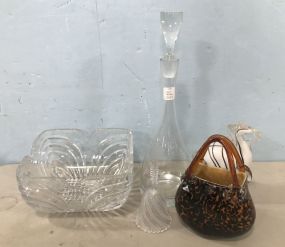 Art Glass Pieces, Decanter, and Bowl