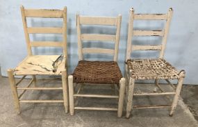 Three Antique Painted Oak Porch Chairs