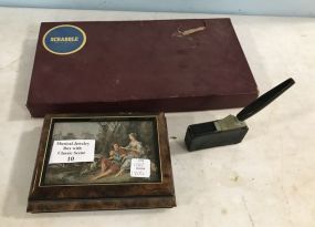 Vintage Scrabble Game, Musical Jewelry Box, and Vintage Ink Well Pen