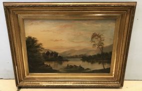 Antique Painting of Fisherman European Scene