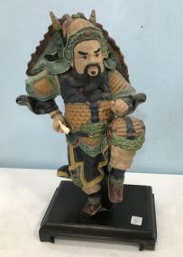 Asian Hand Painted Terra Cotta Warrior with Stand