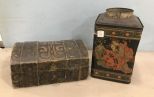 Antique Paper Mache Box and Oriental Tea Tin