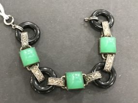 Vintage Link Bracelet with Sugar Leaf, Marked Sterling