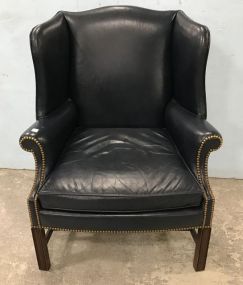 Navy Blue Vinyl Winged Back Arm Chair