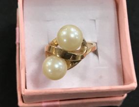 Two Pearl Ring Marked 14 kt.