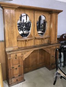 Large Antique Oak Split Mirror Wall Console