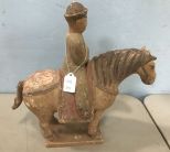 Chinese Painted Terra Cotta Tomb Figure of Warrior on Horse