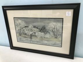 Framed Signed Watercolor of Home Place
