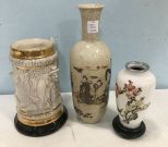 Oriental Decorative Pottery Vases and Glazed Beer Stein