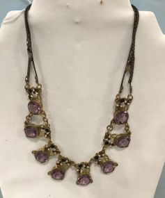 Vintage (c. 1910) Art Nouveau Amethyst Glass & Brass Necklace