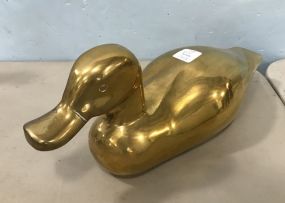 Heavy Mid Century Brass Duck Decoy