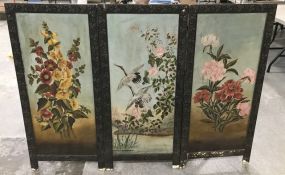 Antique Victorian Hand Painted Fire Screen or Wall Hanging Decor