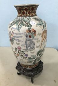 Modern Asian Painted Animal Kingdom Vase